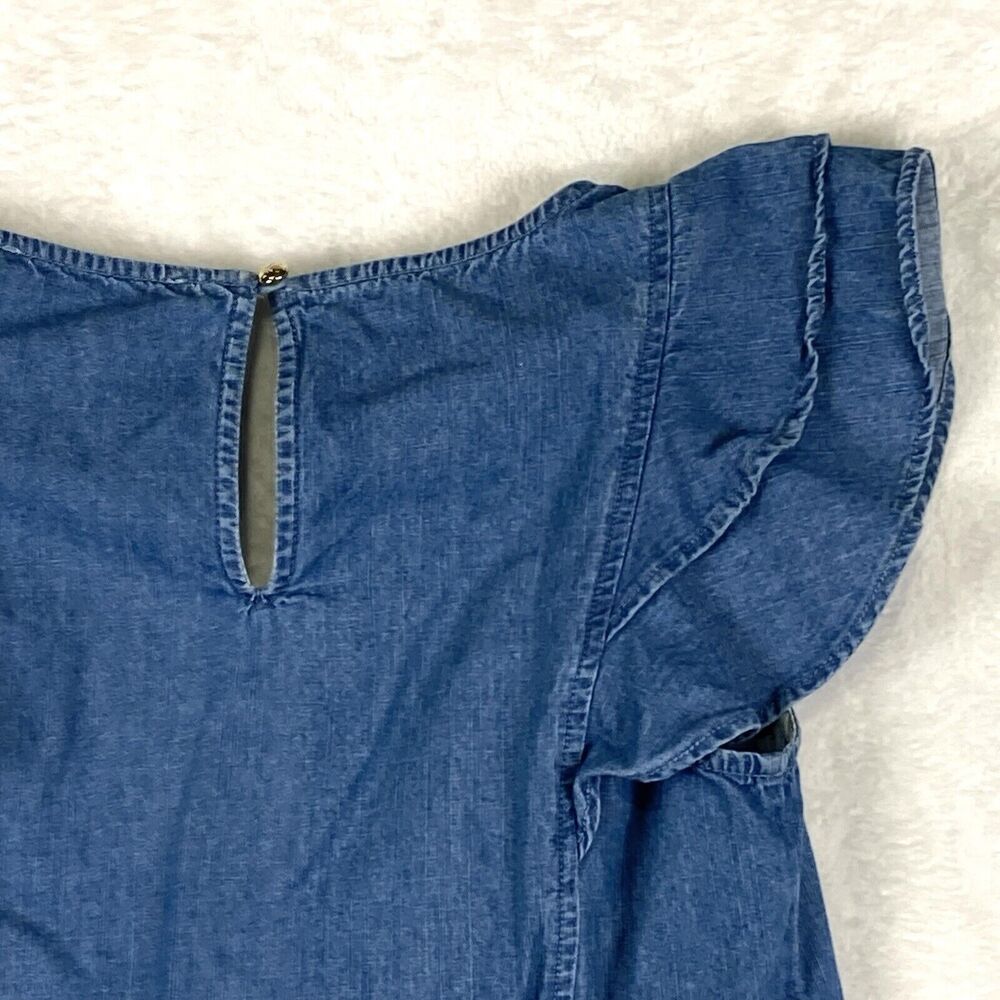 Draper James Denim Shirt Womens 4 Blue Ruffle Preppy Resort Vacation Country - Picture 5 of 9